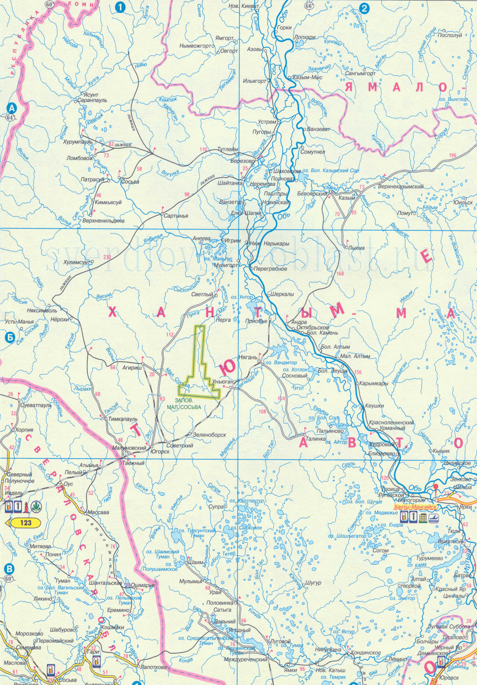 Карта автомобильных дорог Урала и Западной Сибири, A0 - 