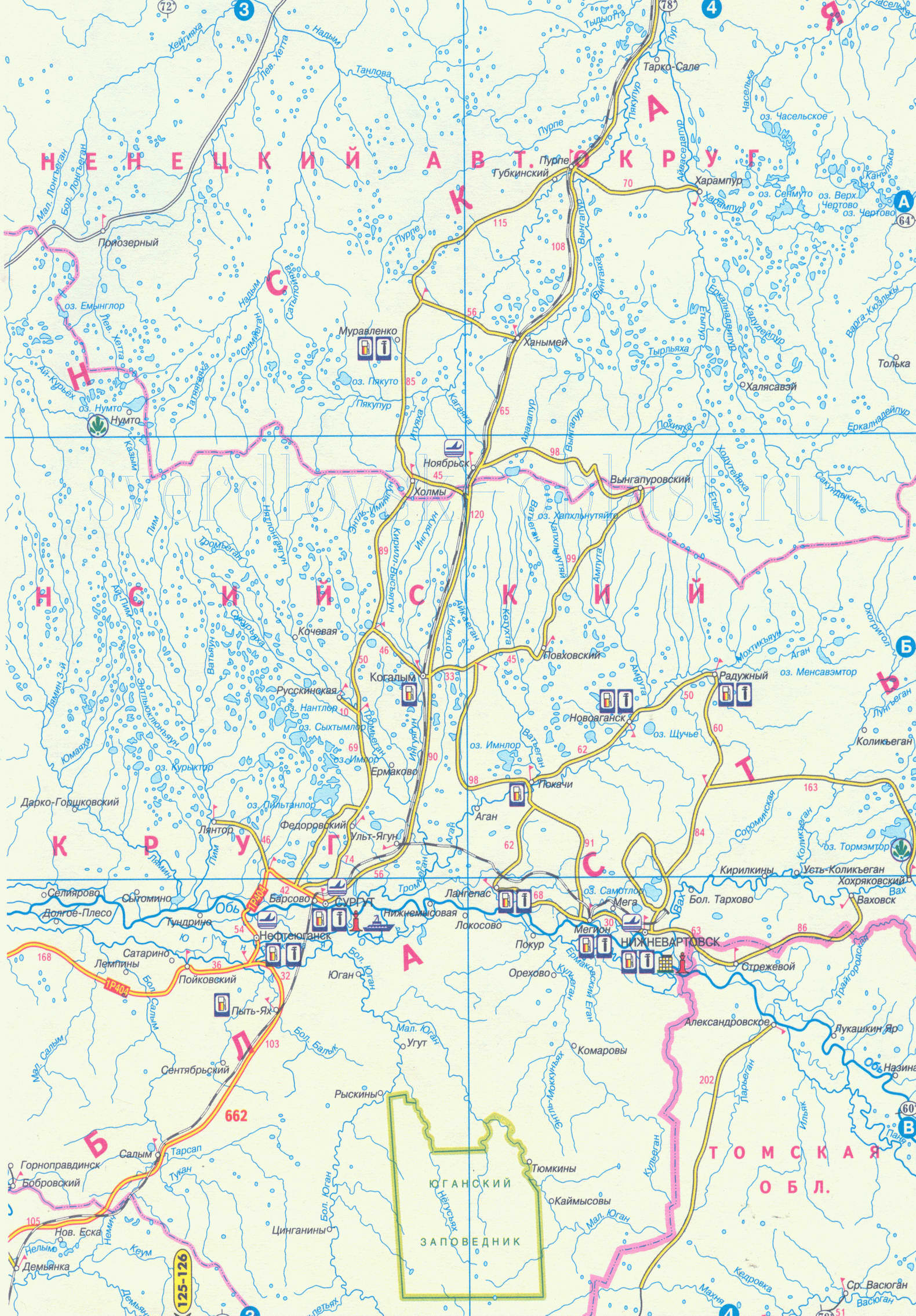 Карта автомобильных дорог Урала и Западной Сибири, B0 - 